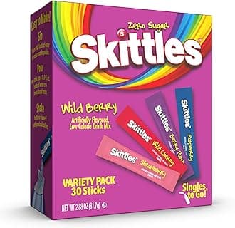 Skittles 30 Count Singles To Go Wild Berry Variety Pack, Powdered Drink Mix, Zero Sugar, Low Calorie, Includes 4 Wild Berry Flavors, 30 Total Servings