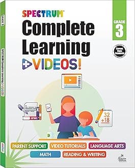 Spectrum Complete Learning + Videos 3rd Grade Workbooks, Language Arts, Reading Comprehension, Writing, and Math Book for Kids Ages 8-9 With Video Tutorials (Volume 68)