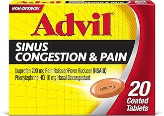 Sinus Congestion and Pain, Sinus Relief Medicine, Pain Reliever and Fever Reducer with Ibuprofen and Phenylephrine HCl - 20 Coated Tablets