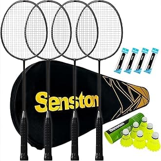 Senston Professional Badminton Rackets Set of 4 - Carbon Fiber, 6 Shuttlecocks, 4 Grips & Bag for Backyard Games | 90g Lightweight