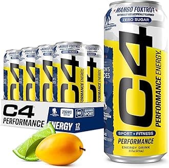 Cellucor C4 Performance Energy Drink | Zero Sugar Carbonated Preworkout Energy | 200mg Caffeine with Beta Alanine | Mango Foxtrot | 16 Fl Oz (12 Pack)