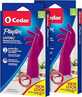 Playtex Living Reuseable Rubber Cleaning Gloves (Large, 2 Pairs), Premium Protection Reusable Household Gloves