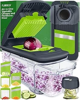 fullstarAll-in-1 Vegetable Chopper, Mandoline Slicer & Cheese Grater - Multi Blade French Fry Cutter & Veggie Dicer - Includes Bonus Handheld Spiralizer & Kitchen Gadgets (6 in 1, Gray/Green)
