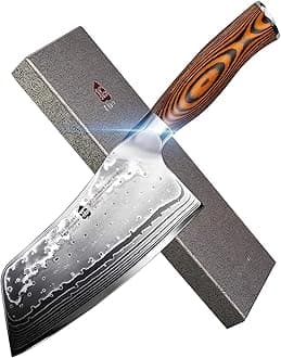 TUOCutlery Cleaver Knife - Japanese AUS-10 45-Layers Steel - Chinese Chef's Knife Featured Damascus Rose Pattern - Meat and Vegetable Cleaver with Ergonomic Pakkawood Handle - 7" - Fiery Phoenix