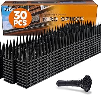 Bird Spikes 30 Packs Outdoor Cat and Bird Deterrent Spikes, Defender Spikes - Keep Pigeon, Cat & More Birds Away from Fences and Roof, Anti Theft Climb Strips (2023 Upgraded | 42.3 feet)
