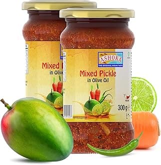 1932 | All Natural | Pickle in Olive Oil | Mixed Vegetables | Authentic Indian Achar Recipe | Great for Seasoning | Snacks | 300 Grams Glass Jar (Pack of 2)