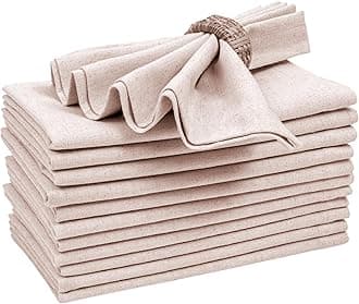 BEDDING CRAFT Set of 12 Linen Flax Cotton Cloth Dinner Napkin with 1 -Fold 18x18 Natural Mitered Corners - Perfect for Wedding, Dinner, Parties, and Table Decorations