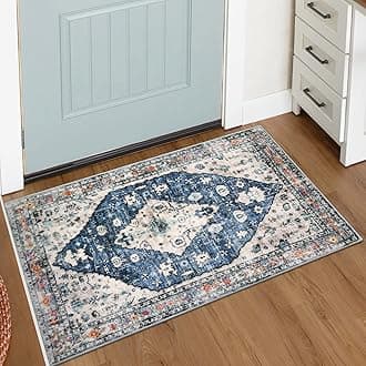 Lahome Felice Boho Tribal Area Rug - 2x3 Small Front Door Rug, Soft Non Slip Washable Entryway Mat Bohemian Low Pile Throw Doormat Carpet for Living Room Kitchen Laundry Bedroom Bathroom, Blue