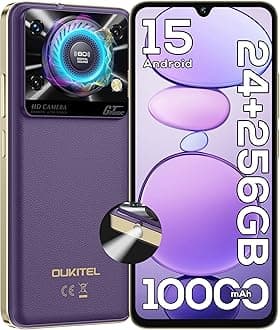 OUKITEL C60 PRO Android 15 Cell Phone Unlocked 2025-24GB+256GB/TF 1TB, 10000mAh Battery, 6.88'' Display Smartphone,110dB Speaker,120LM Flashlight, 13MP Camera, 4G Dual SIM Phones, GPS/NFC/OTG,Purple