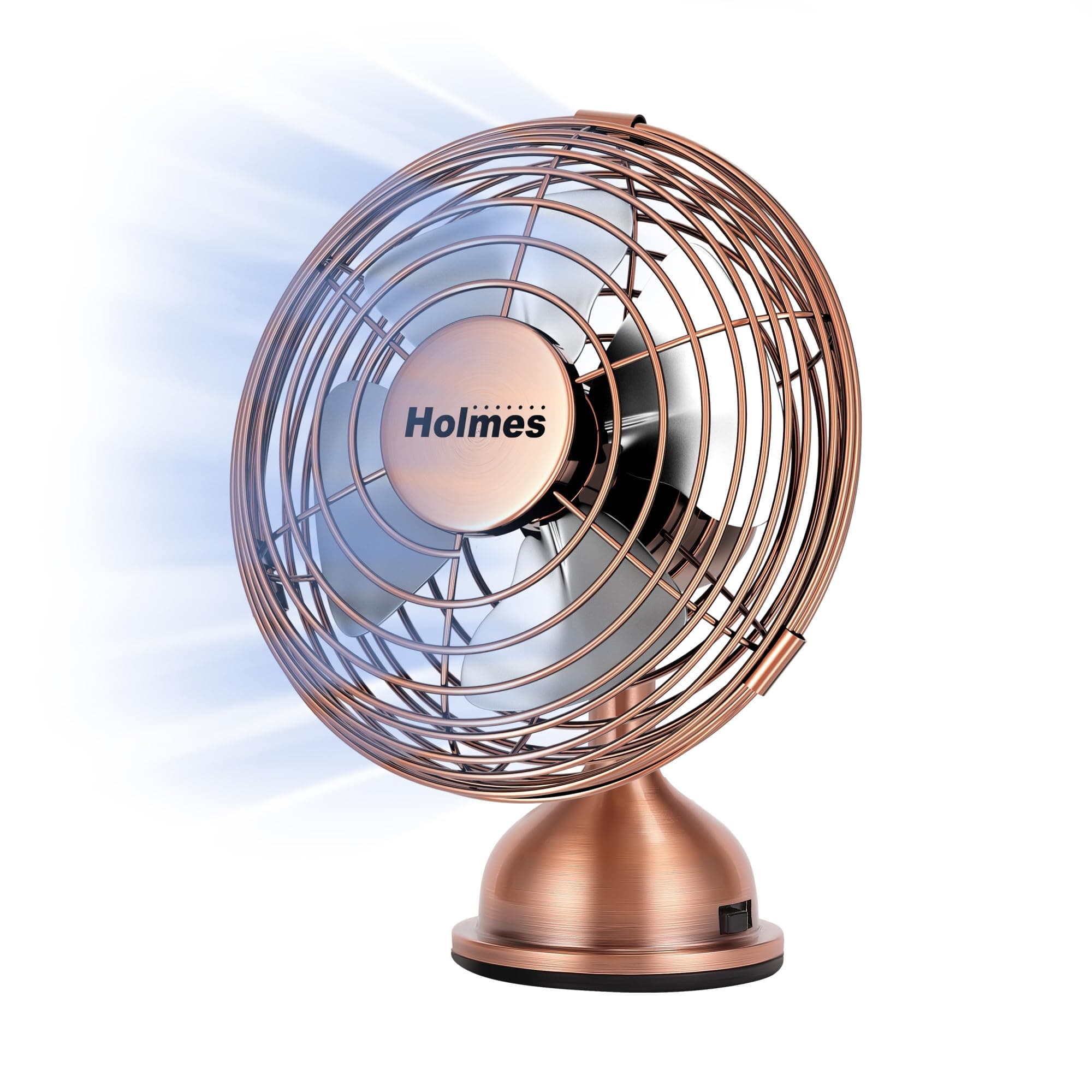 4" Mini Heritage Desk Fan, USB-Powered, Single Speed, 4 Blades, Adjustable 100° Head Tilt, Metal Construction, Ideal for Home, Dorm Rooms, Bedrooms, Office or Travel, Vintage Brushed Copper