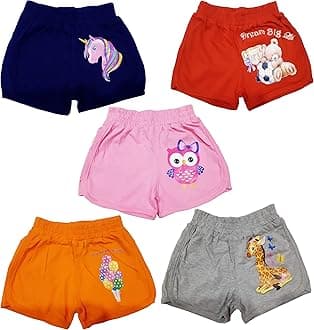 TotzTouch Baby |Kids Girls Regular Shorts Soft Cotton with Cute Animal Prints Combo Pack of 5 Multicolored Age