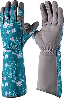 COOLJOB Thorn Proof Rose Pruning Garden Gloves for Women, Long Sleeve Padded Yard Work for Bush, Blackberry, Cactus, Heavy Duty/Puncture Resistant/Machine Washable, Medium, Green Floral