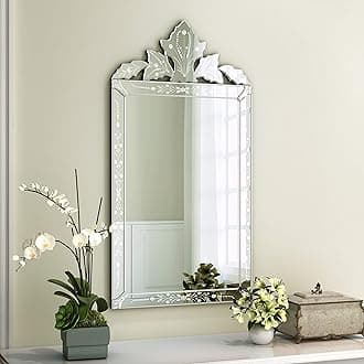 KOHROS Bathroom Vanity Decorative Mirrors for Wall Decor 42" x 24" Venetian Wall Mirror with Floral Etched Design Crown Top Frameless Wall Mirror for Bedroom Bathroom Vanity