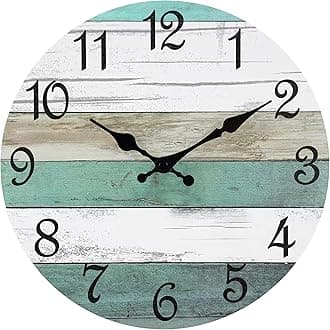 CHYLIN Wall Clock,12 Inch Wall Clocks Battery Operated Silent Non Ticking, Teal Turquoise Rustic Clock Decorative for Kitchen Bathroom Bedroom Living Room(Bronze White)