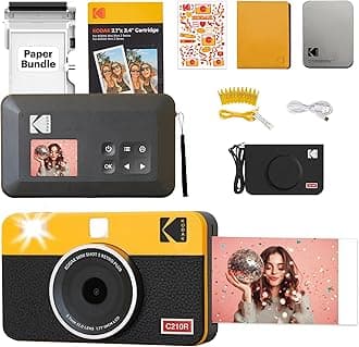 Kodak Mini 2 Retro 4PASS Portable Photo Printer for iPhone & Android, 5.3x8.6cm Instant Prints, 38 Sheet Bundle, Black