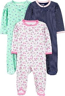 Simple Joys by Carter's Baby Girls' Cotton Footed Sleep and Play, Pack of 3