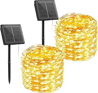 Brightown Solar String Lights, 2 Packs Total 66Ft 200 LED Solar Fairy Lights with 8 Modes, Waterproof Solar Lights for Outside Patio Yard Tree Wedding Christmas(Warm White)