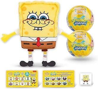 Spongebob Plush Mystery Ball with Stickers & Fidget Toys - Plushies Blind Box Cute Figures, Stuffed Animal Collectible Toys, Gifts, Prizes for Kids, Ages 3+ (2-Pack)