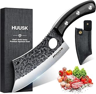 - Huusk Knives Japan, Hand Forged Meat Cleaver Knife with Sheath, High Carbon Steel Kitchen Knife for Meat and Vegetables, Full Tang Butcher Knife for Camping, BBQ, Christmas Gift for Men and Women