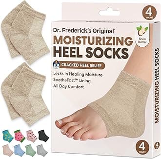 Moisturizing Heel Socks for Dry Cracked Heels Treatment - Infused with Olive Oil, Jojoba Oil and Vitamin E - 2 Pairs - Self Care Gifts for Women & Men - Beige Shea