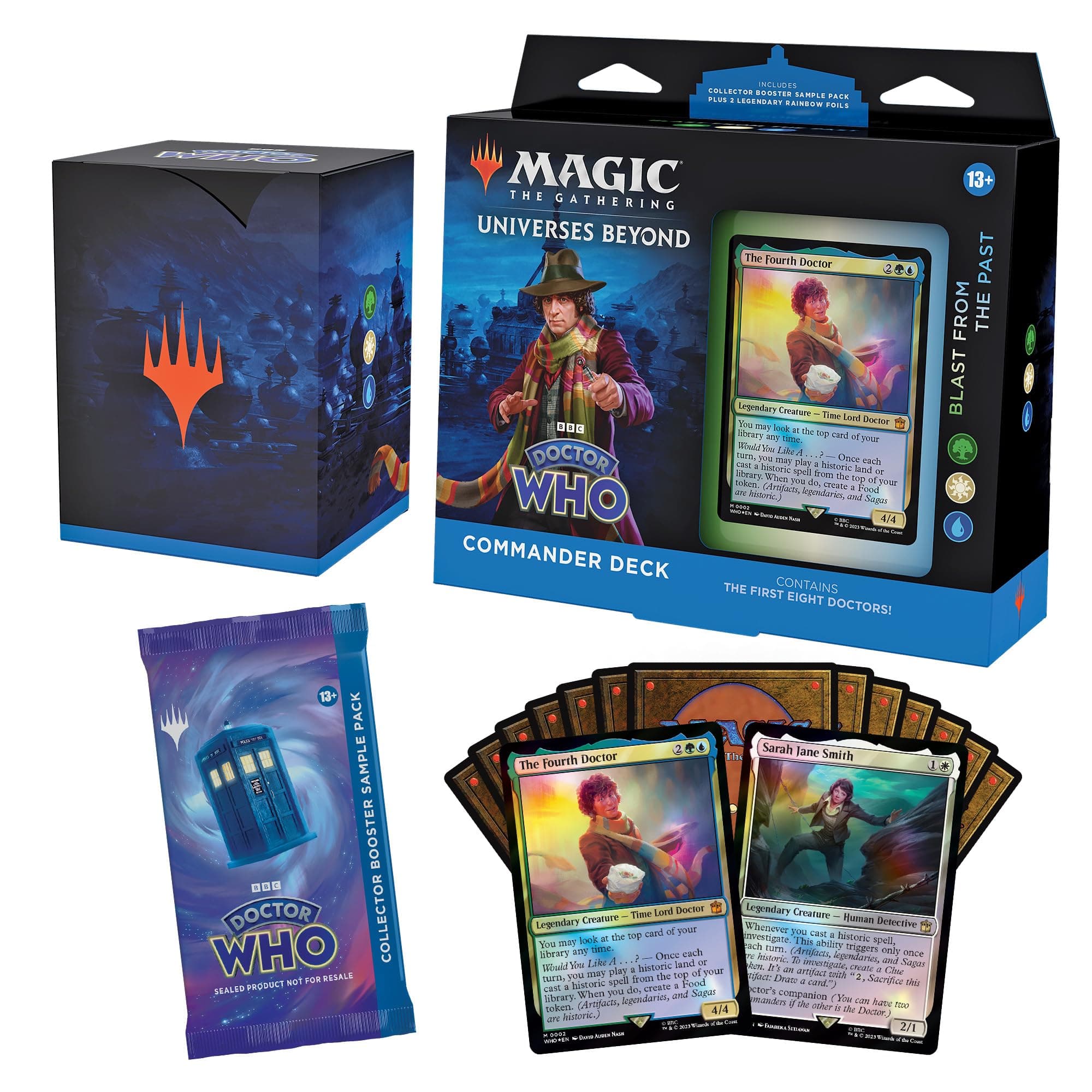 Magic: The Gathering Doctor Who Commander Deck – Blast from the Past (100-Card Deck, 2-Card Collector Booster Sample Pack + Accessories)