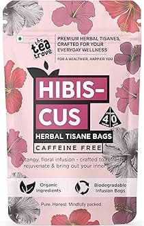 – the tea trove Organic Hibiscus Tea Leaves Bags - 40 Eco-Friendly Hibiscus Flower Tea Bags In Resealable Pouch - Caffeine Free | Pack Of 1, 60 Grams