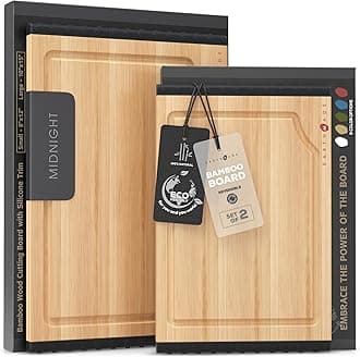 All-Solution Wood Cutting Board,Set of 2 Bamboo Chopping Board with Juice Grooves,Reversible Nonslip Silicone Edges-5 Yr Warranty