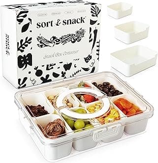Dishwasher Safe Snackle Box- w/extra compartments/dividers for snackable combinations-Travel snack container-divided serving tray-portable organizer with lid-Charcuterie Snacklebox-Fruit containers