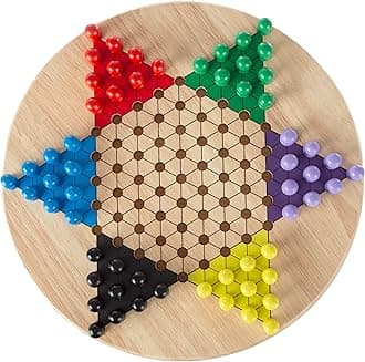 HEY! PLAY! Chinese Checkers Game Set with 11 inch Wooden Board and Traditional Pegs, Game for Adults, Boys and Girls