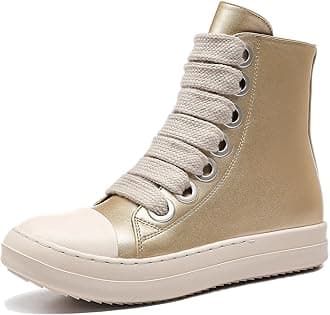 MOFEEDOUKA Womens High Top Sneakers Thick Shoe Laces PU Leather Comfort Platform Walking Shoes with Zipper