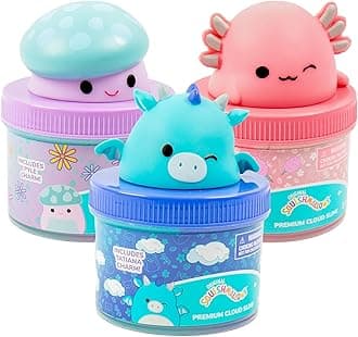 Original Squishmallows Premium Cloud Slime, 3-Pack, 9 Add Ins, 8 oz. Fluffy Slimes, for Kids, Bulk, Great 6 Year Old Toys & Party Favors, Super Soft Sludge Toy