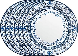 Vitrelle 6 PIECE Dinner Plates Set Triple Layer Glass and Chip Resistant, Lightweight Round Plates, Portofino