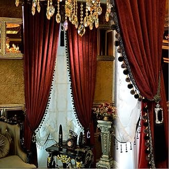 Luxury Curtain for Living Room Blackout Velvet 2 Panels Curtains Set Luxury Tassel Bedroom Curtains (Burgundy, (100W×96L)×2)