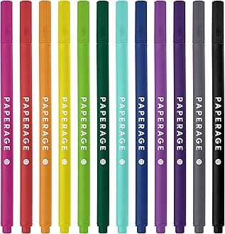 PAPERAGEFelt Tip Fine Point Pens (0.4mm), 12 Pack, Colored Pens For Journaling, Notebooks, Planners, Calendars & Drawing, Great for School, Office, & Home (Rainbow)