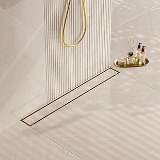 28-Inch Gold Linear Shower Drain, 2-in-1 Flat & Tile Insert Cover, Stainless Steel Linear Drain, Brushed Brass Rectangle Shower Floor Drain with Hair Strainer, Watermark&CUPC Certified