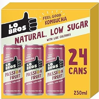 Lo Bros Kombucha - Passionfruit - Sparkling Refreshing Drink with Natural Ingredients and Live Cultures, Supports Gut Health, Low Sugar, Vegan, Gluten Free- 24 x 250ml
