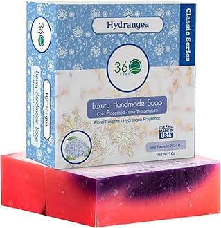 360Feel Hydrangea Soap -5oz Castile Handmade Soap bar - Hydrangea Floral fragrance- Pure Lavender Essential Oil Natural Soaps- Great as Anniversary Wedding Gifts Christmas stocking stuffer