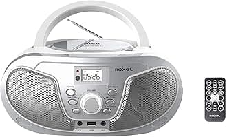 RCD-S70BT Portable Boombox CD Player with Remote Control, FM Radio, USB MP3 Playback, 3.5mm AUX Input, Headphone Jack, LED Display Wireless Music Streaming(Silver)