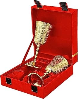 24K Gold Plated Chalice Goblets, Engraved Wedding Champagne Flute for Bride & Groom Toasting Brass Wine Glass Metal Cup Set of 2, Vintage Gift For Marriage Anniversary, Engagement Couple, Clients