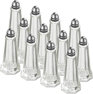 - New Star Foodservice 22407 Glass Tower Salt and Pepper Shaker with Stainless Steel Top, 1-Ounce, Set of 12