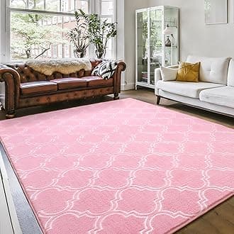 Amearea Fluffy Indoor Trellis Rug, Soft Moroccan Home Rugs for Bedroom, Shag Modern Area Rug for Living Room Kids Room Nursery, Easy Clean, Home Decor Low Pile Carpet, Pink 4x6 Feet