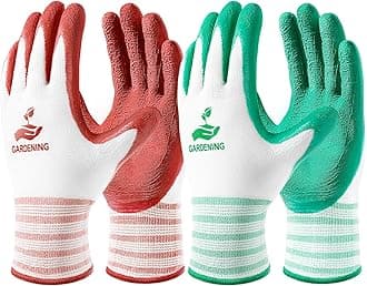 TrifabricyTrifabricy Gardening Gloves for Women/Men - 6 Pairs Breathable Natural Latex Garden Gloves with Grip, Outdoor Hard-wearing Protective Work Gloves for Lawn Yard, Medium, Green & Red