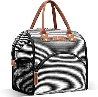 LOKASS Lunch Bag Insulated Lunch Box Wide-Open Lunch Tote Bag Large Drinks Holder Durable Canvas Thermal Snack Organizer for Women Men Adults Work Picnic Hiking Beach Fishing,Stripes