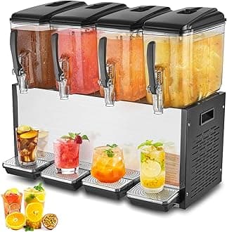 Commercial Beverage Dispenser, 4 Tanks 12 L / 12.7 QT Per Tank Juice Dispenser, 510W Stainless Steel Ice Tea Drink Machine with 45°F-54°F Cooling Temperature, for Cold Drink Restaurant Bar Party