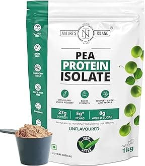 Nature's Island Plant Protein 1Kg | Canadian Pea Protein Isolate | Vegan | 27g Protein/Serving | Easy to Digest | All Essential Amino Acids | No Sugar | No Preservatives | Unflavoured - 30 Servings