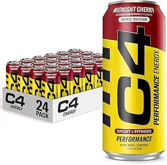 C4 Energy Carbonated Zero Sugar Energy Drink, Pre Workout Drink + Beta Alanine, Midnight Cherry, 16 Fl Oz (Pack of 24)