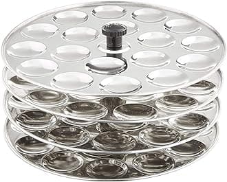 Dynore Stainless Steel Small/Mini Idli 4 Plate Stand/Maker/Pot (Silver)