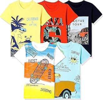 T2F Boy's Cotton Printed Regular Fit T-Shirt(Pack of 5)