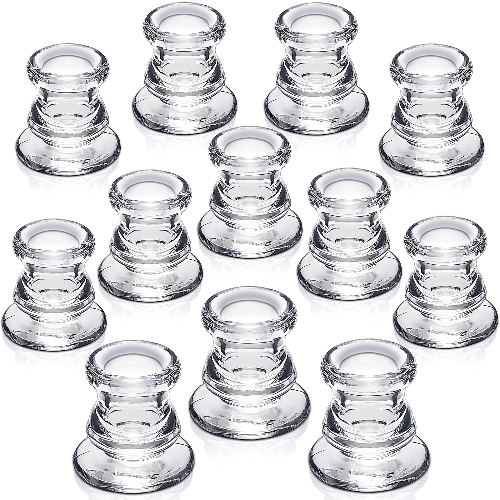 Candlestick Holders Bulk - 12PCS Taper Candle Holders for Table Centerpiece - Thick Glass Candle Holders for Wedding, Party and Festival Decoration