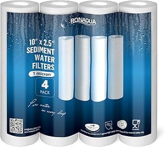 1 Micron Sediment Water Filter Cartridge 10"x2.5", NSF Certified, 4-Layer Filtration for any 10-inch RO Units & Whole House Systems, Compatible with Culligan P5, AP110, WHKF-GD05, 4 Pack